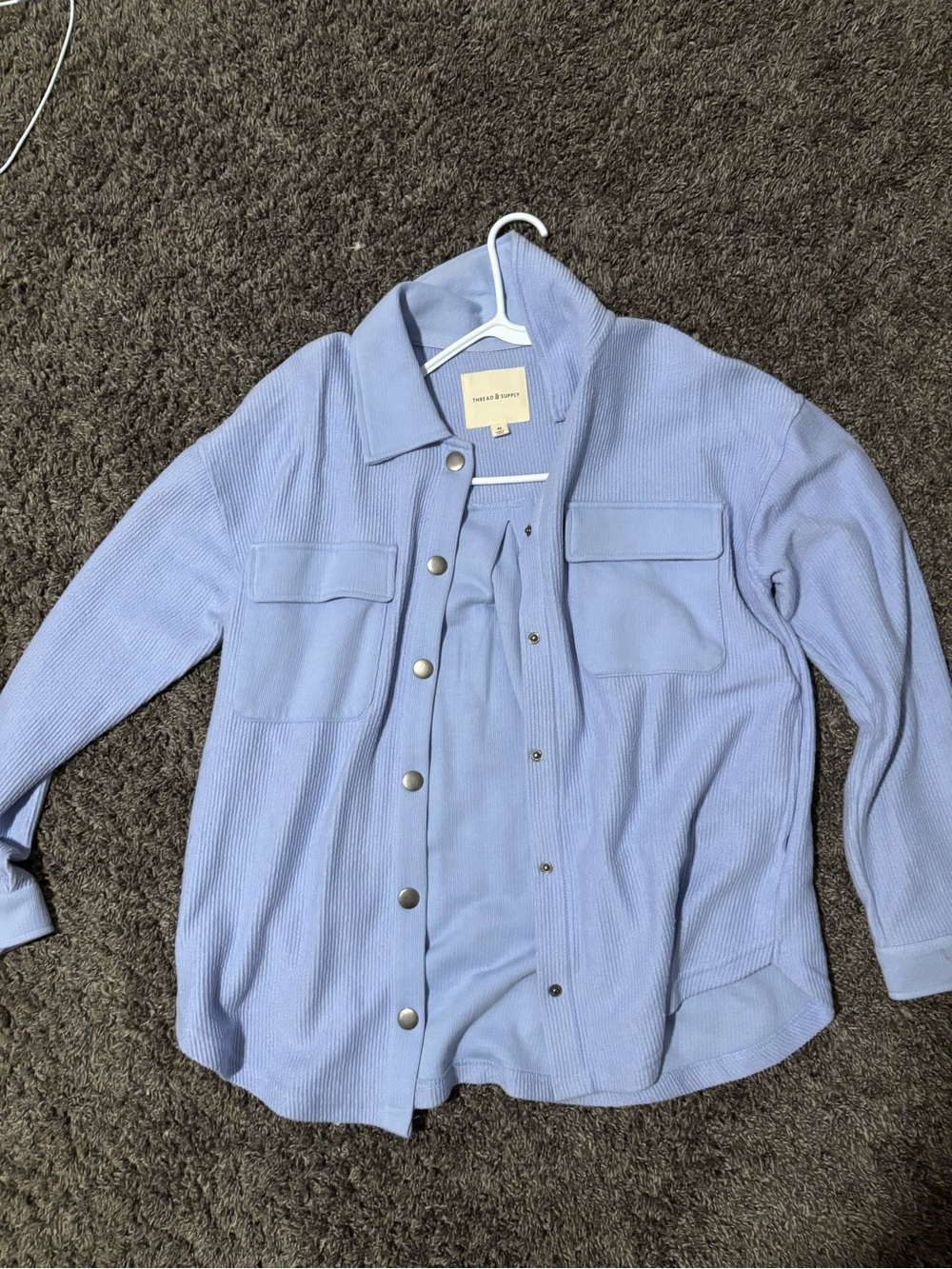 Dry Goods Light Blue Ribbed Button-Up Shacket